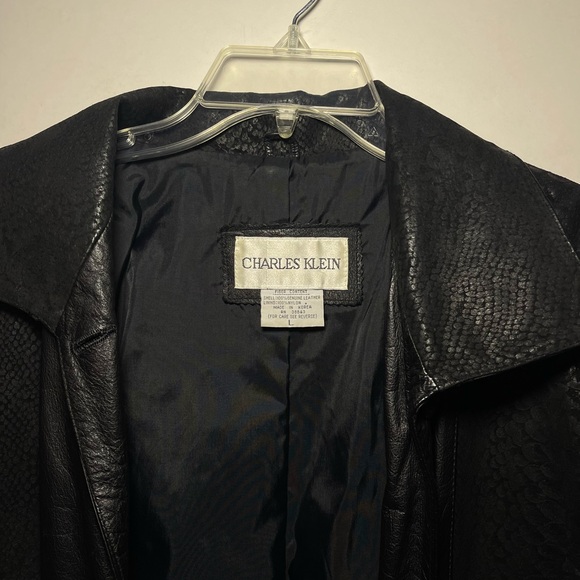 Vintage Charles Klein Leather Trench Coat Jacket 80s 90s Duster Size Large Snake - Picture 3 of 9